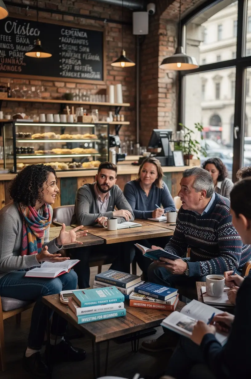 Könyvespolc tele pénzügyi útmutató könyvekkel és oktató anyagokkal egy konzultációs irodában.