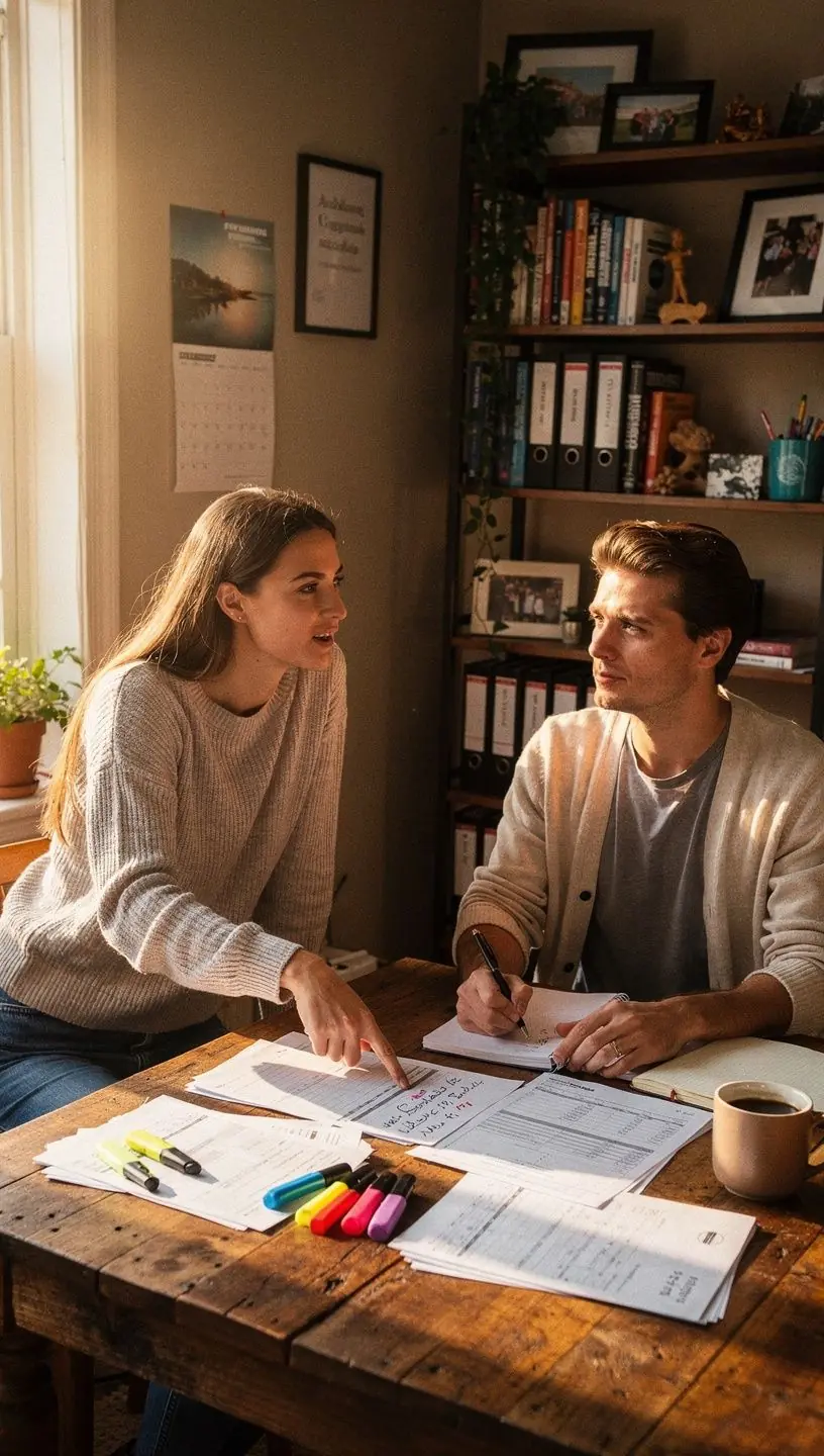 Ügyfél és tanácsadó közösen dolgoznak egy részletes, személyre szabott költségvetési terven.
